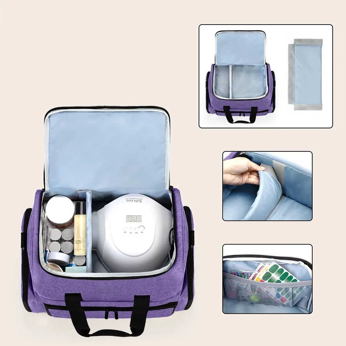 Large Cosmetic Storage Bag Detachable Divider Nail Make Up 4