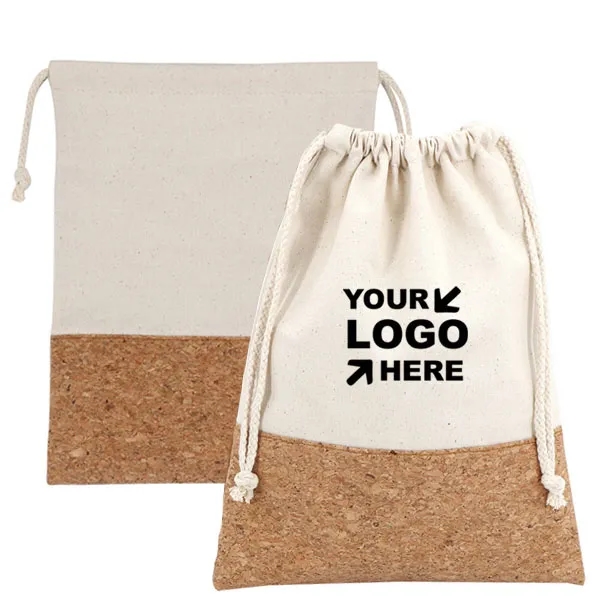 Promotional Cotton And Cork Drawstring Bag - 10" x 6" 2