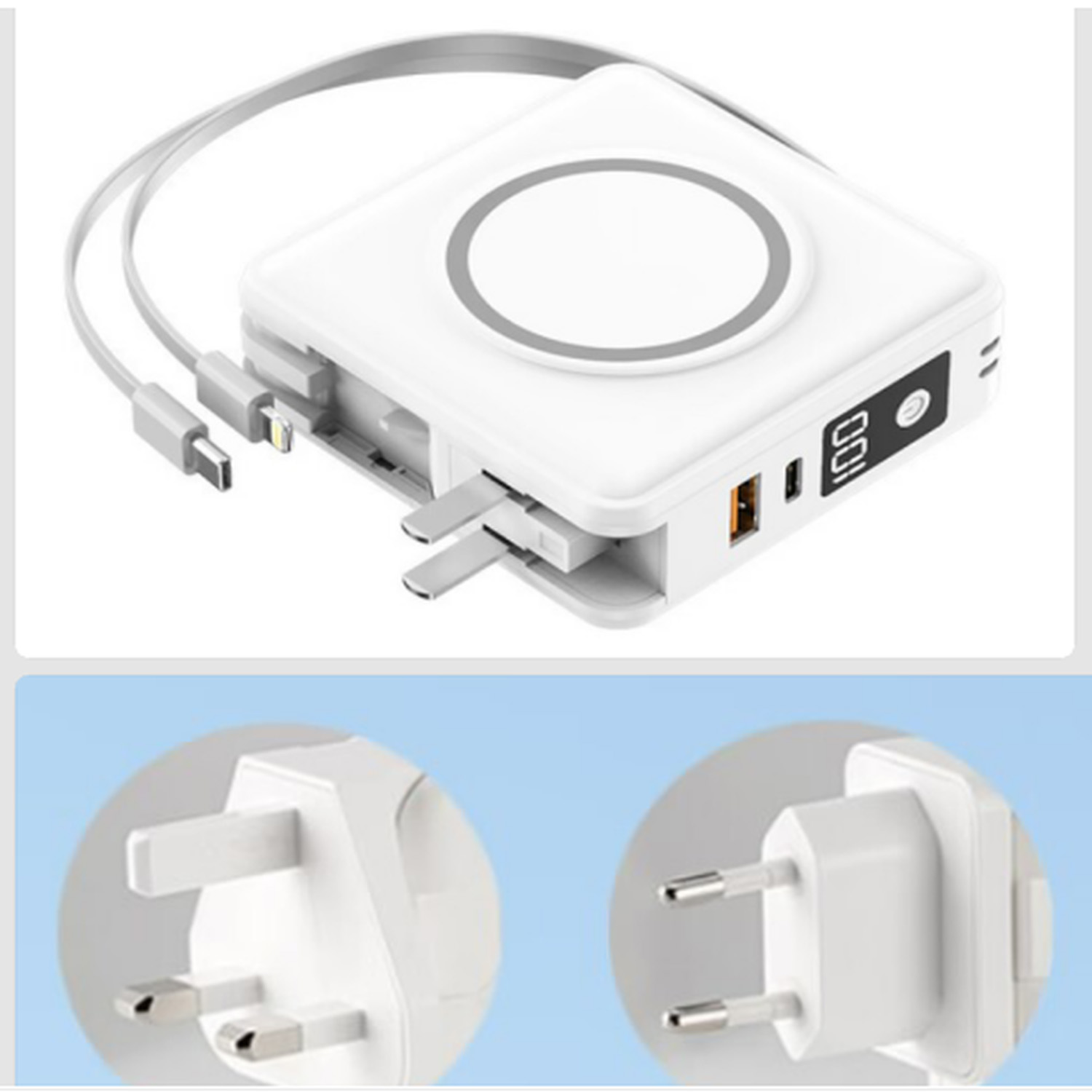 10,000 mAh Wireless Fast Charging Power Bank and 5IN1 Travel Charger w/Intl 1