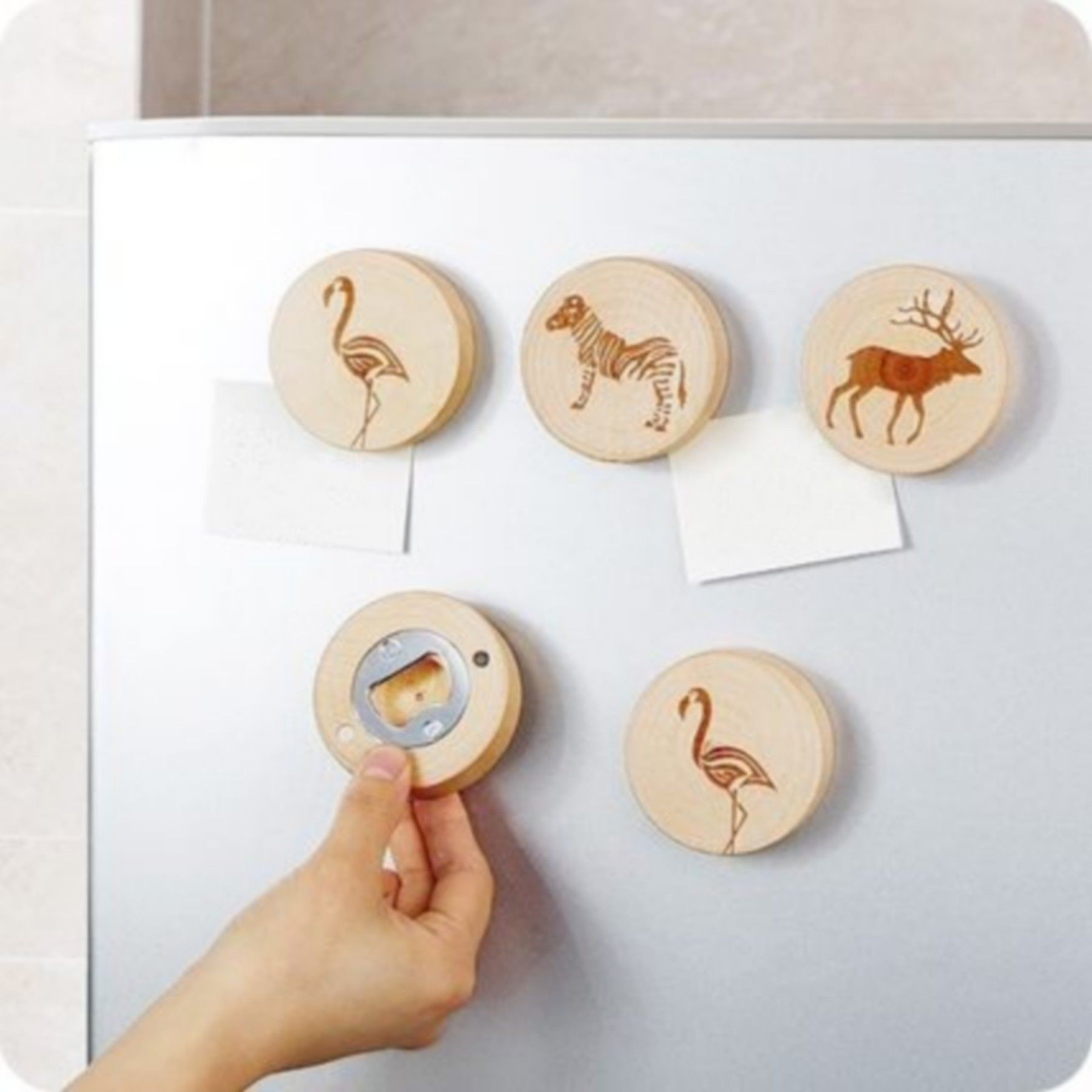 2 In 1 Beer Bottle Opener Wooden Magnetic Fridge Magnet 3