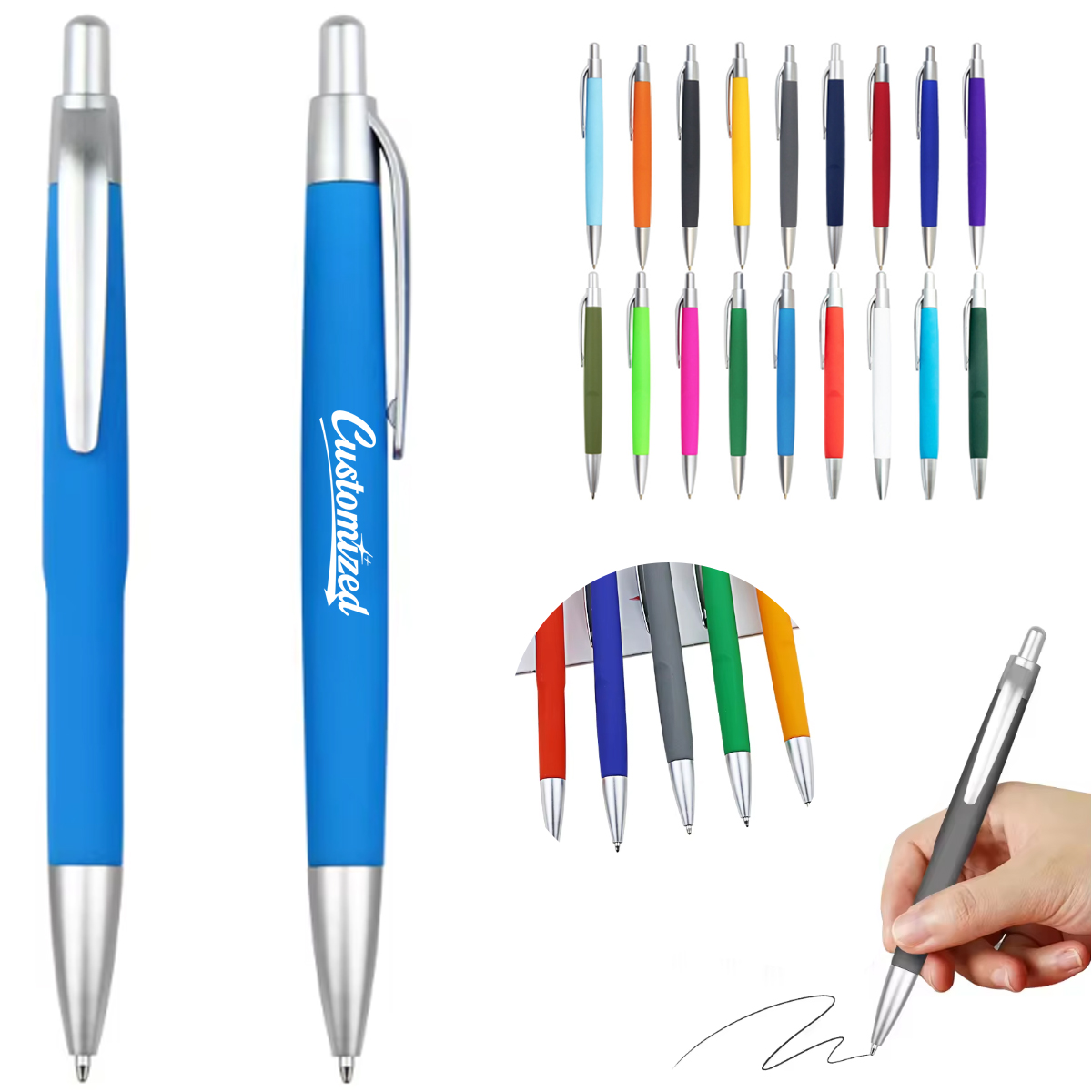 Custom Click Ballpoint Pen with Rubber Grip and Metal Clip 6