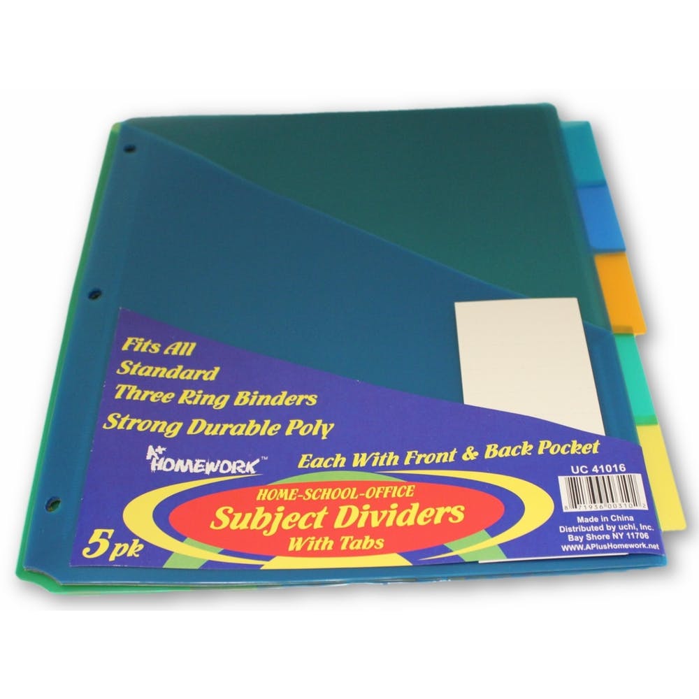 Subject Dividers - 5 Tabs Durable Poly 2 Pockets 2