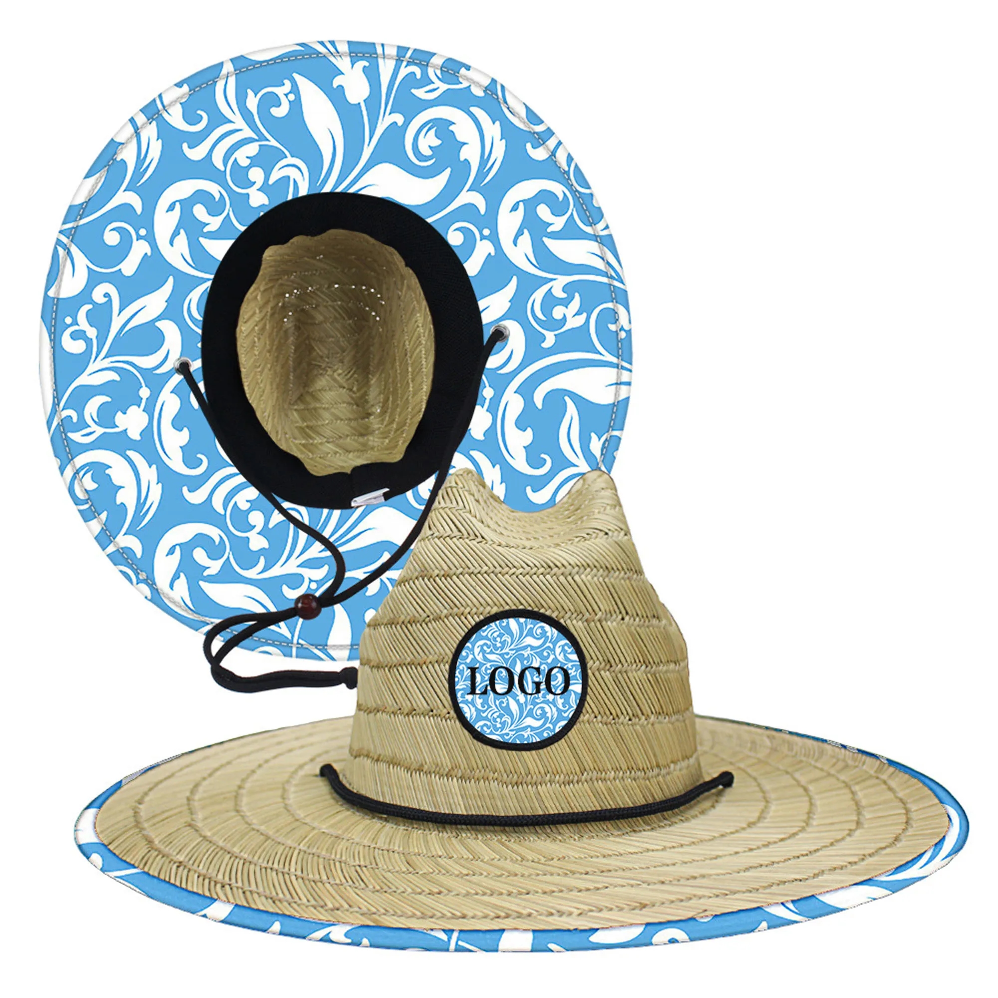 Men's Straw Hat w/Full Color Patch Underbrim Imprint 2
