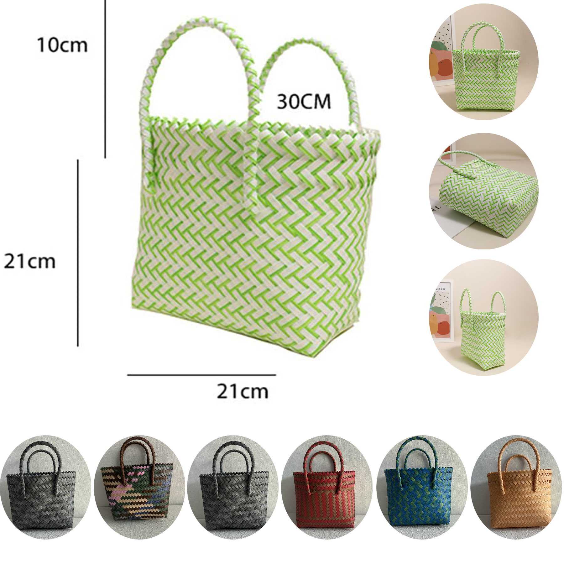 Woven Basket Handle Shopping Tote Bag