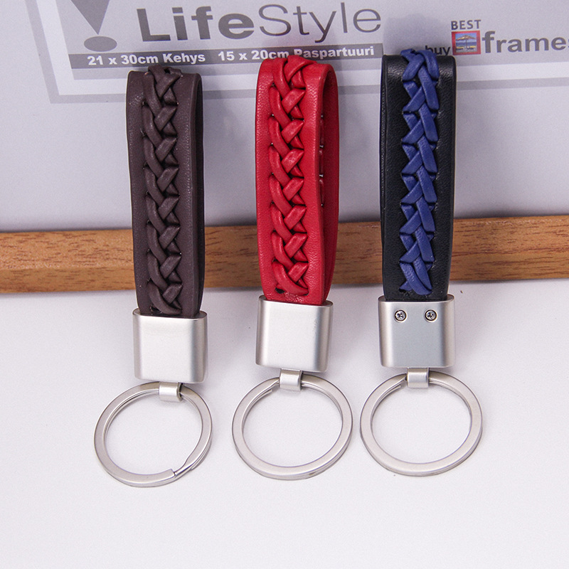Hand Knit Leather String Keychain 1