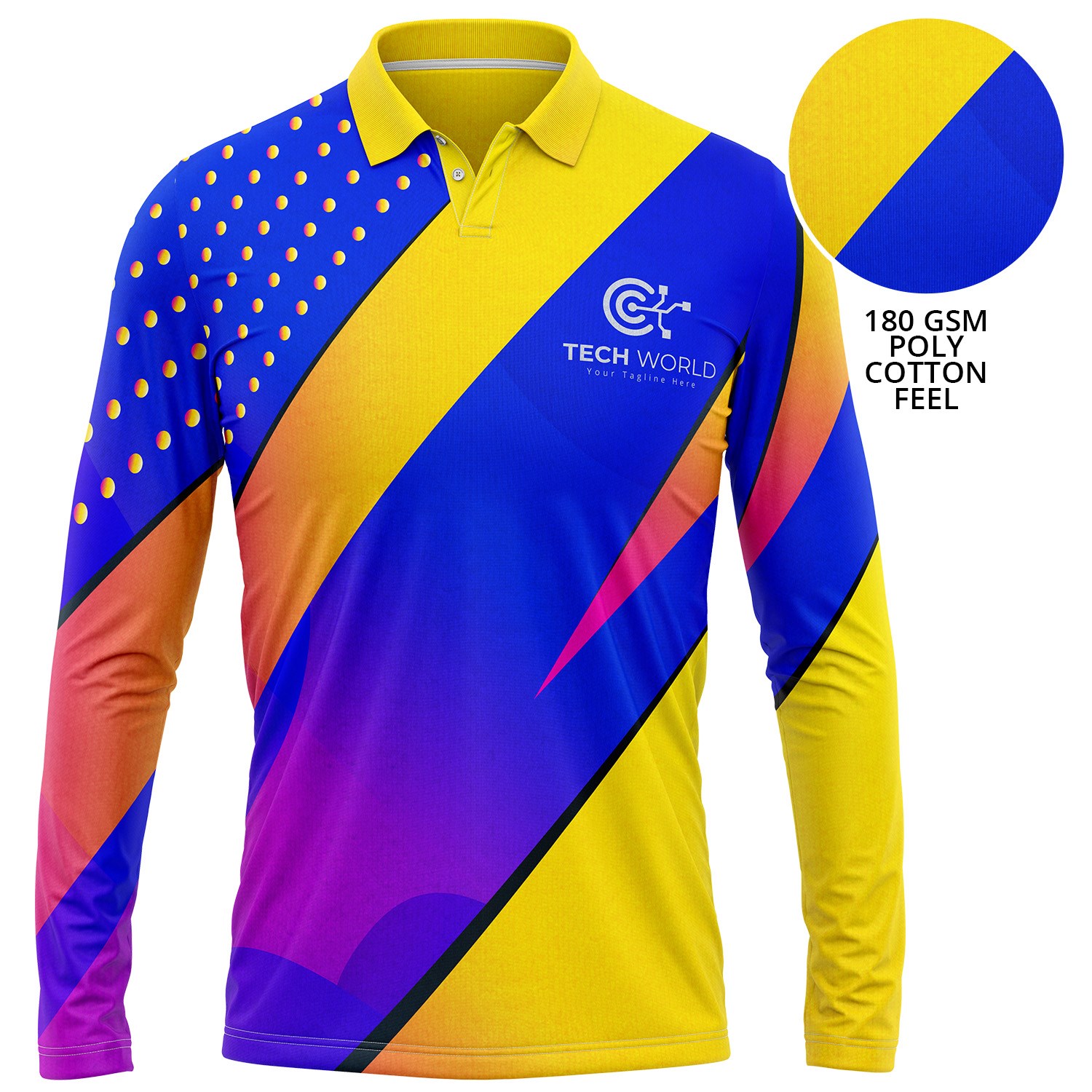 Unisex 180 GSM Jersey Knit Cotton Feel Sublimation Long Sleeve Polo T-shirt 4