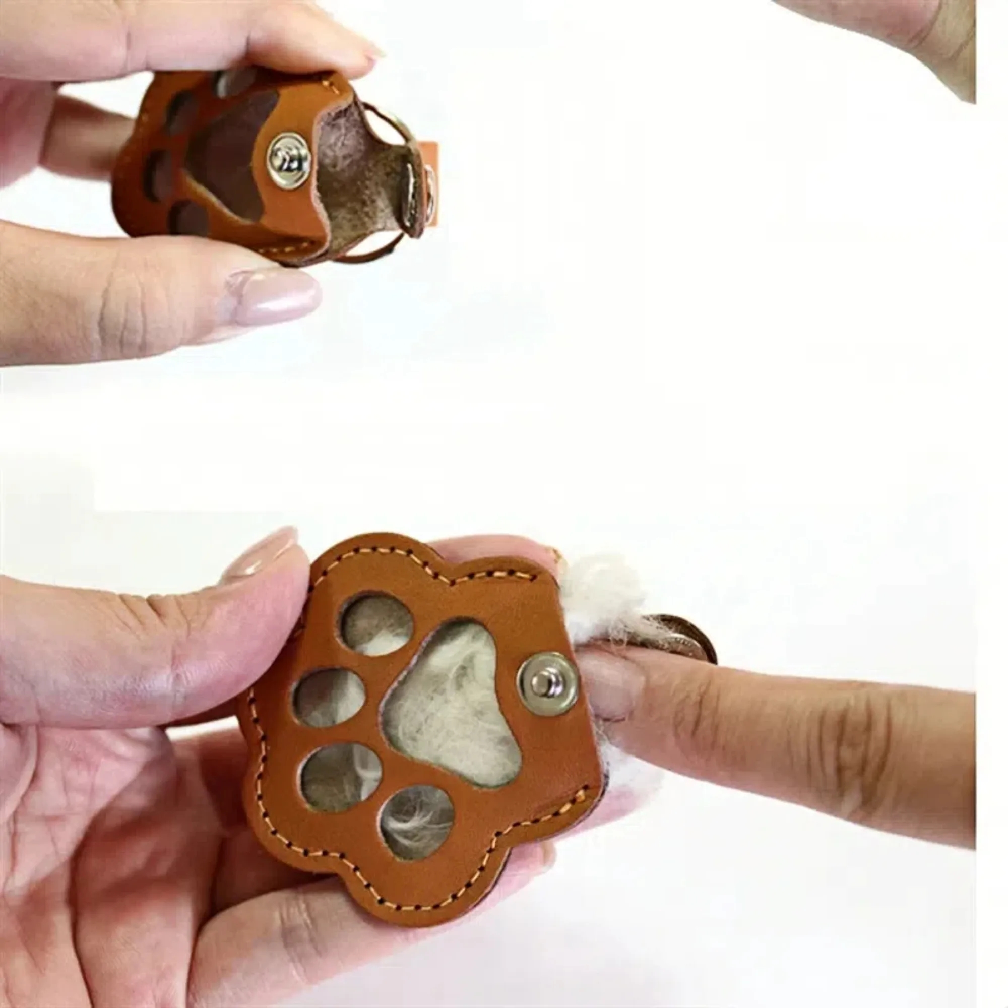Pet Hair Paw Shape Keepsake Leather Keychain 6
