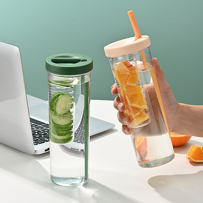 24oz Colorful Fruit Infuser Water Bottle w/Straw 4