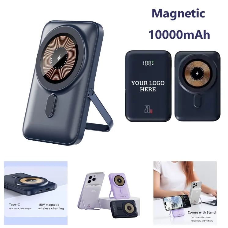 Slim & Portable 10000mAh Magnetic Power Bank  w/ Phone Stand 6