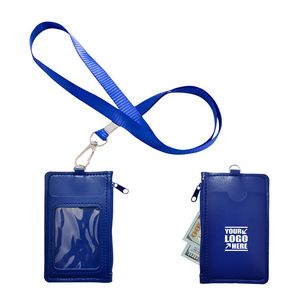 Elegant PU Leather Card Case With 1 Side Zipper Pocket And Lanyard 7