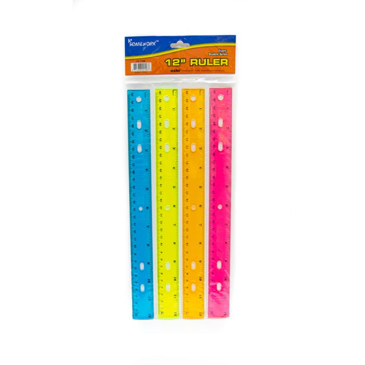 12" Rulers - Plastic 4 Pack Assorted Colors 2