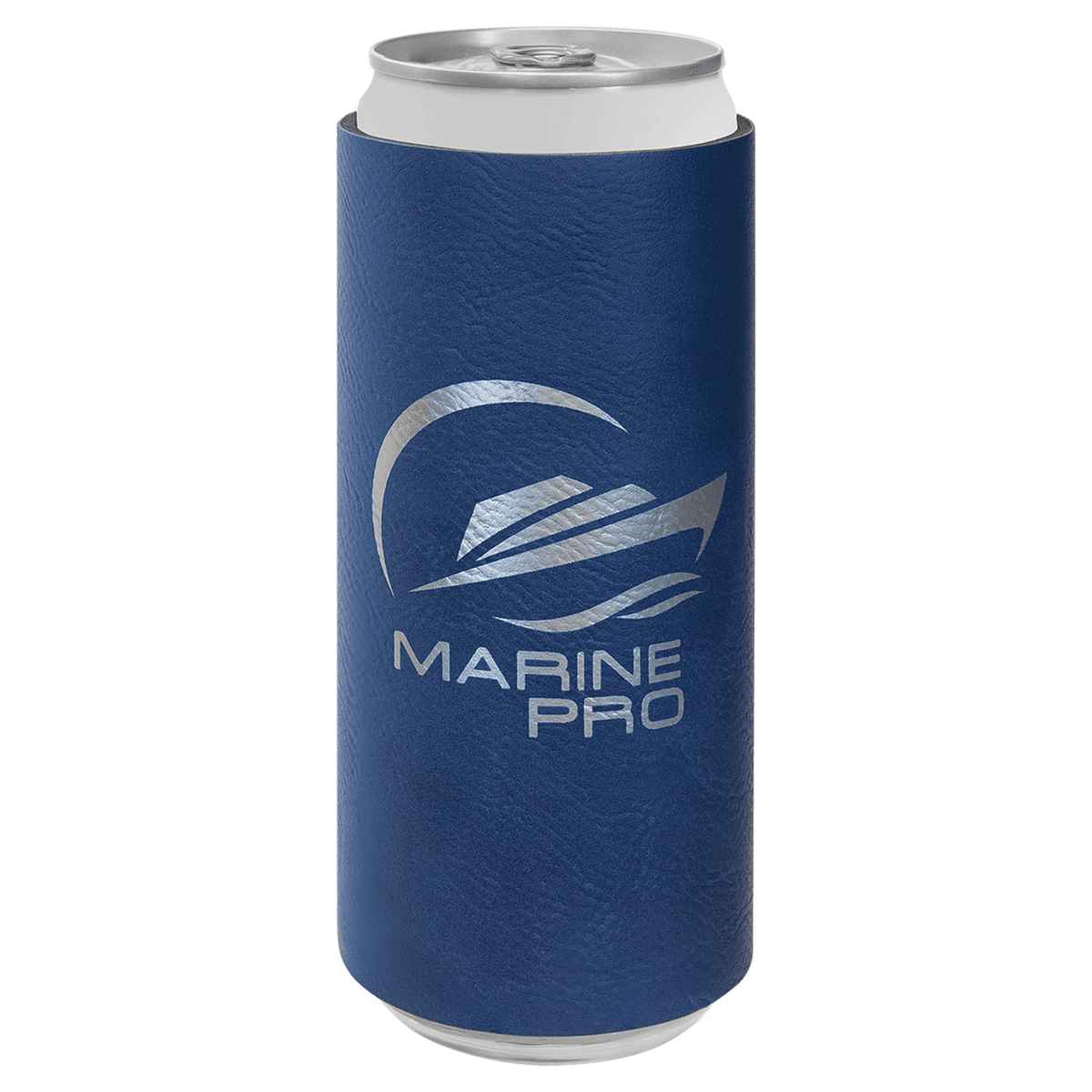 Blue/Silver Leatherette Slim Beverage Holder, custom koozie with logo imprint 3
