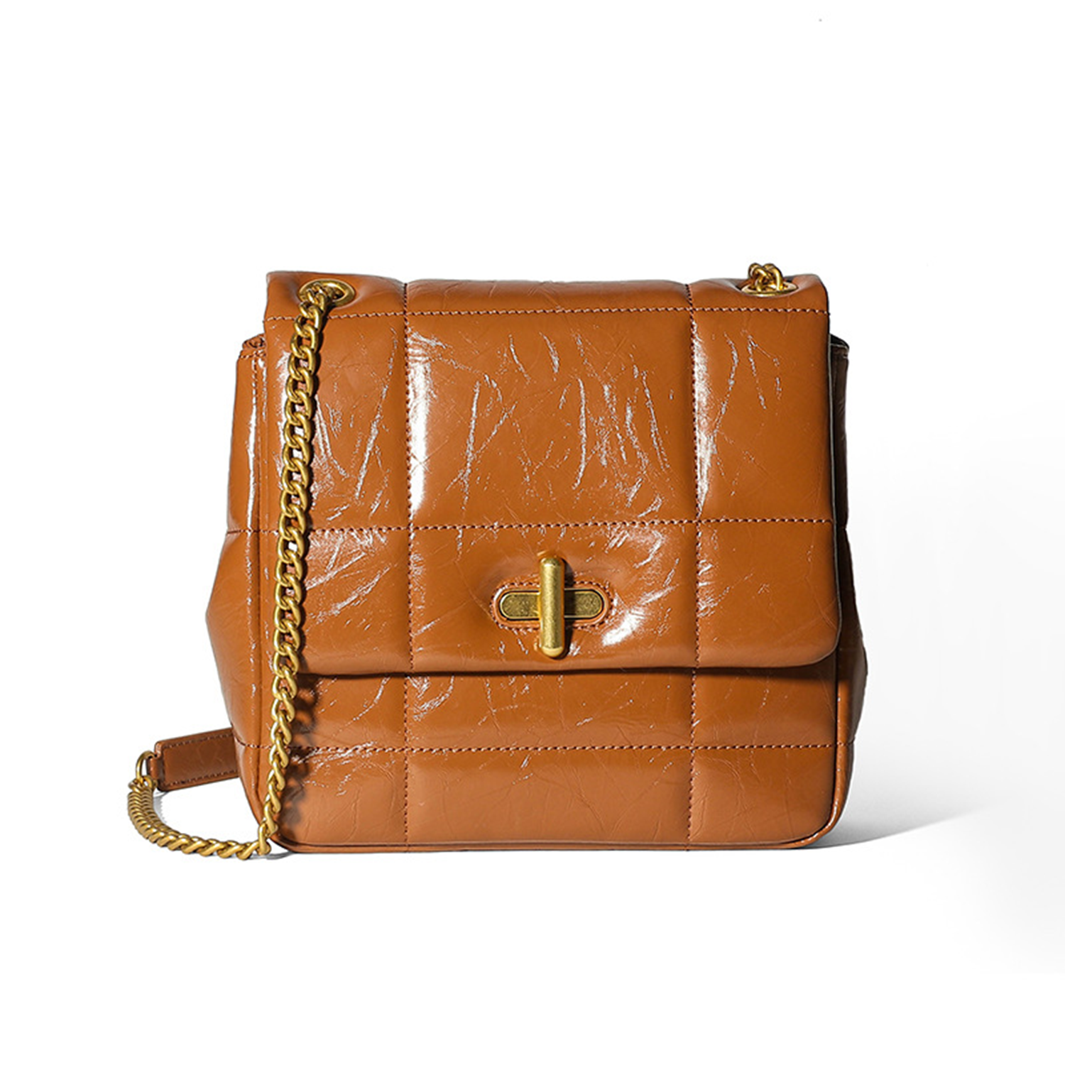 Trendy Flap Gold PU Leather Quilted Tote Bag 5