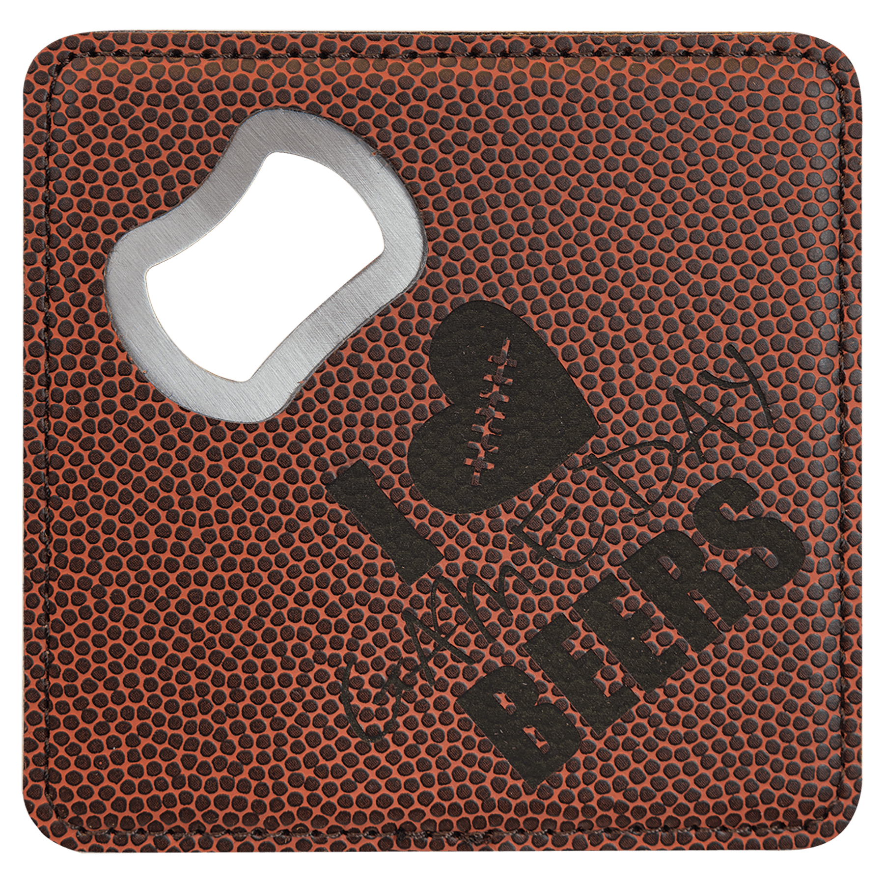 4" x 4" Square Football Leatherette Bottle Opener Coaster 2