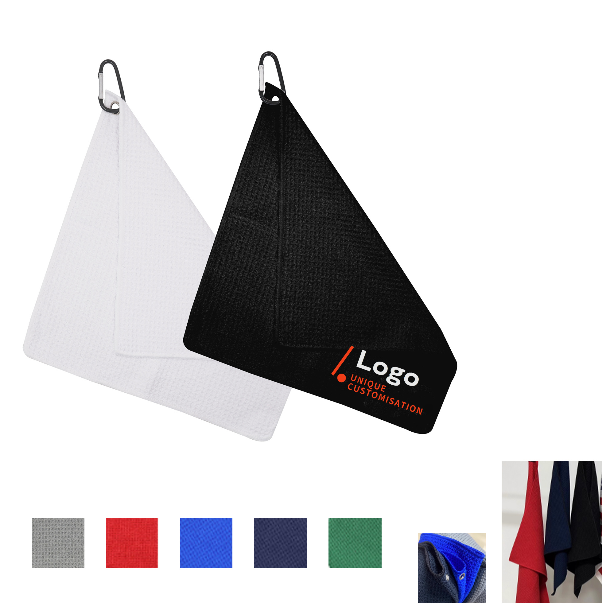 Moq 100pcs Microfiber Golf Towel With Carabiner 1