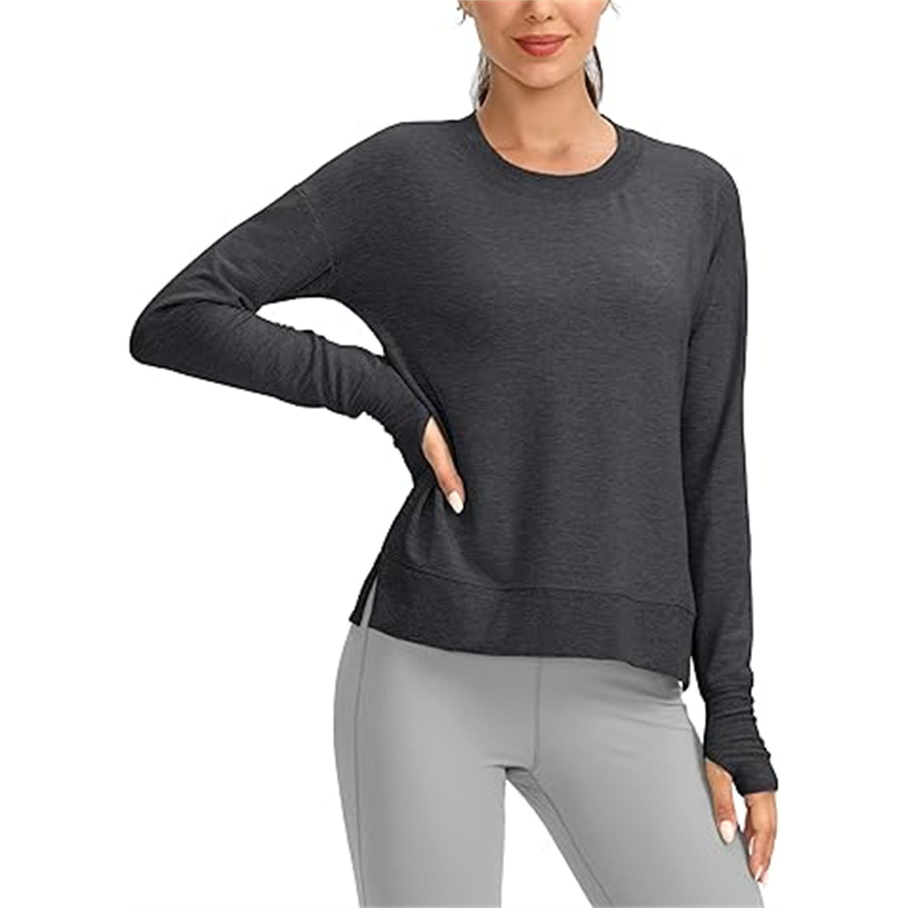 Womens' Side Slit Thumb Holes Yoga Shirt 3