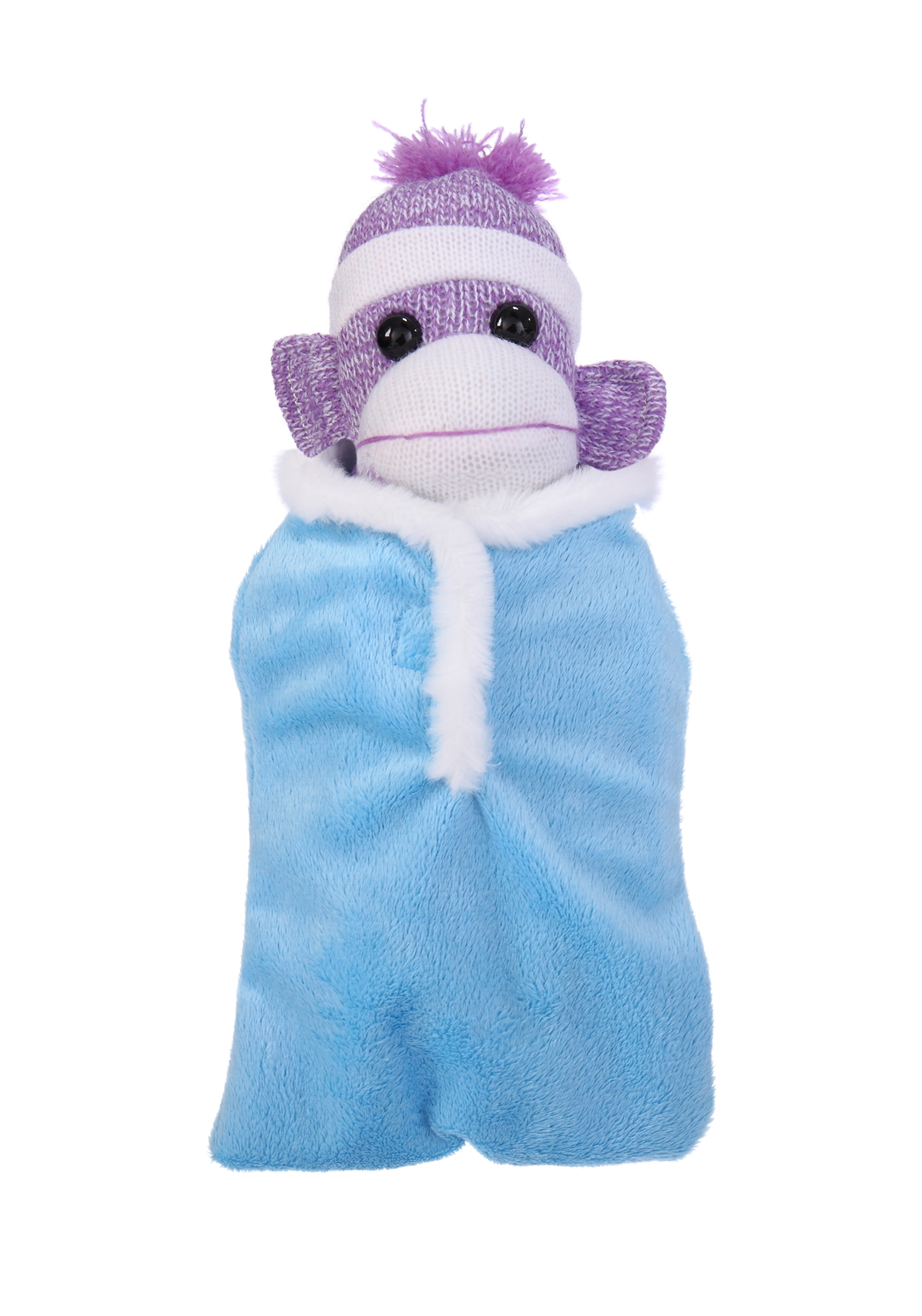 Purple Sock Monkey in Baby Sleeping Bag 1