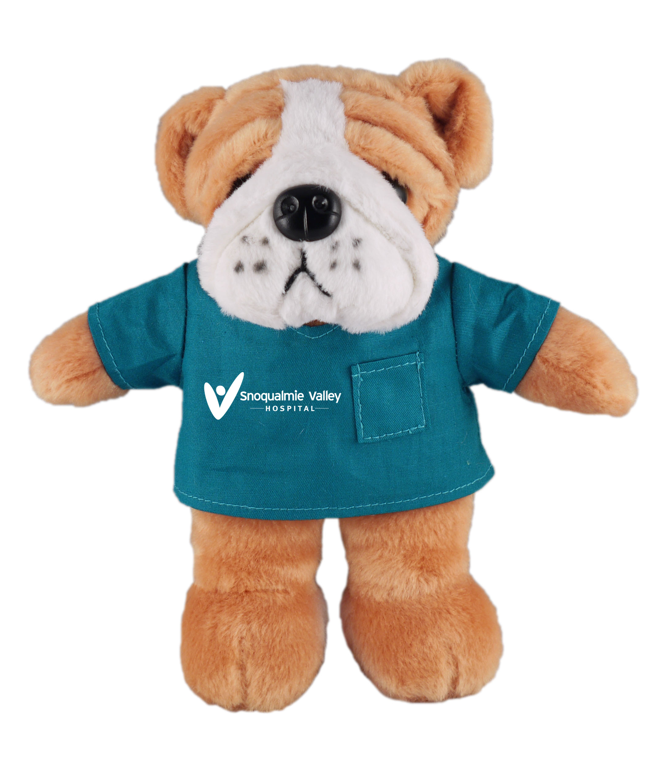 Soft Plush Stuffed Bulldog in scrub shirt 1
