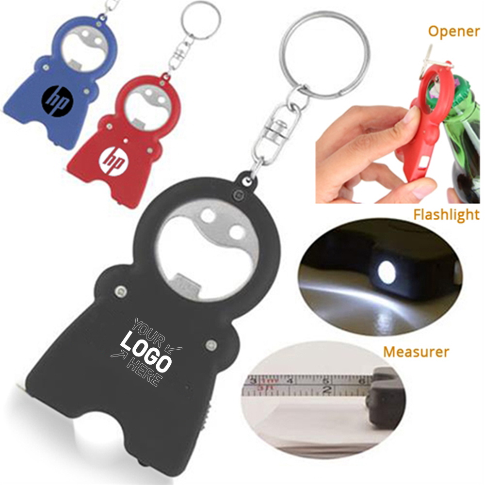 3-in-1 Bottle Opener Tape Measure Keychain With Light 4