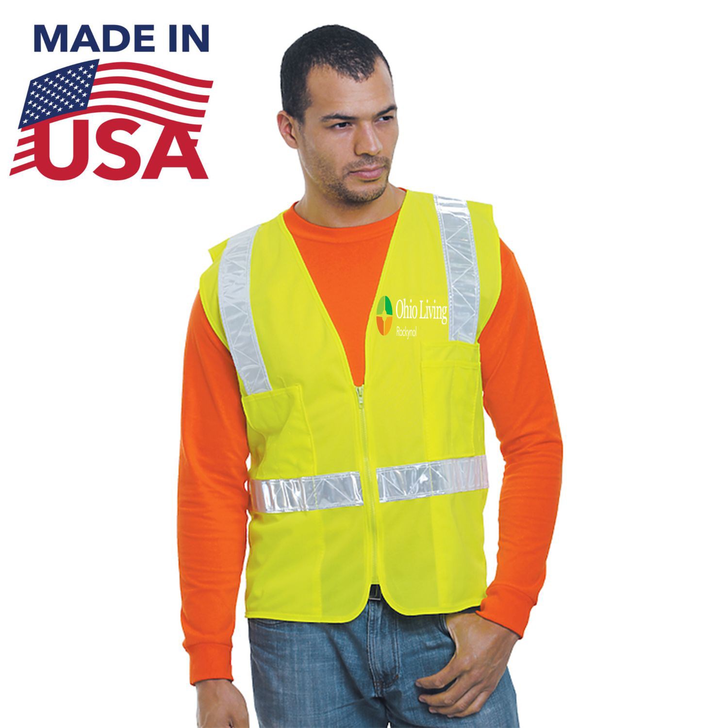 Class 2 USA Made Polyester Safety Zipper Vest with Pockets 2