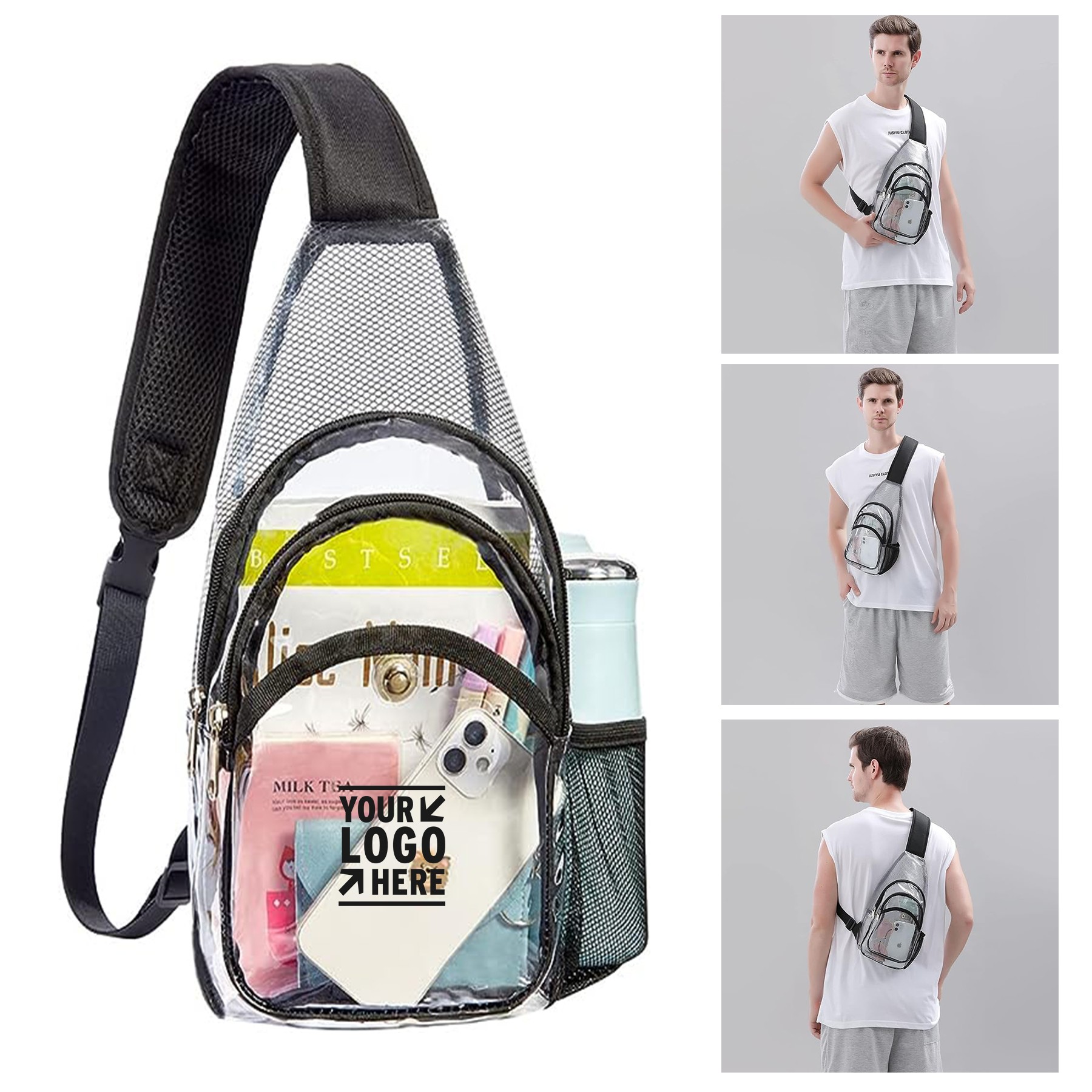 Women Men Stadium Approved Small Shoulder Backpack Casual Crossbody Chest Clear Sling Bag 4