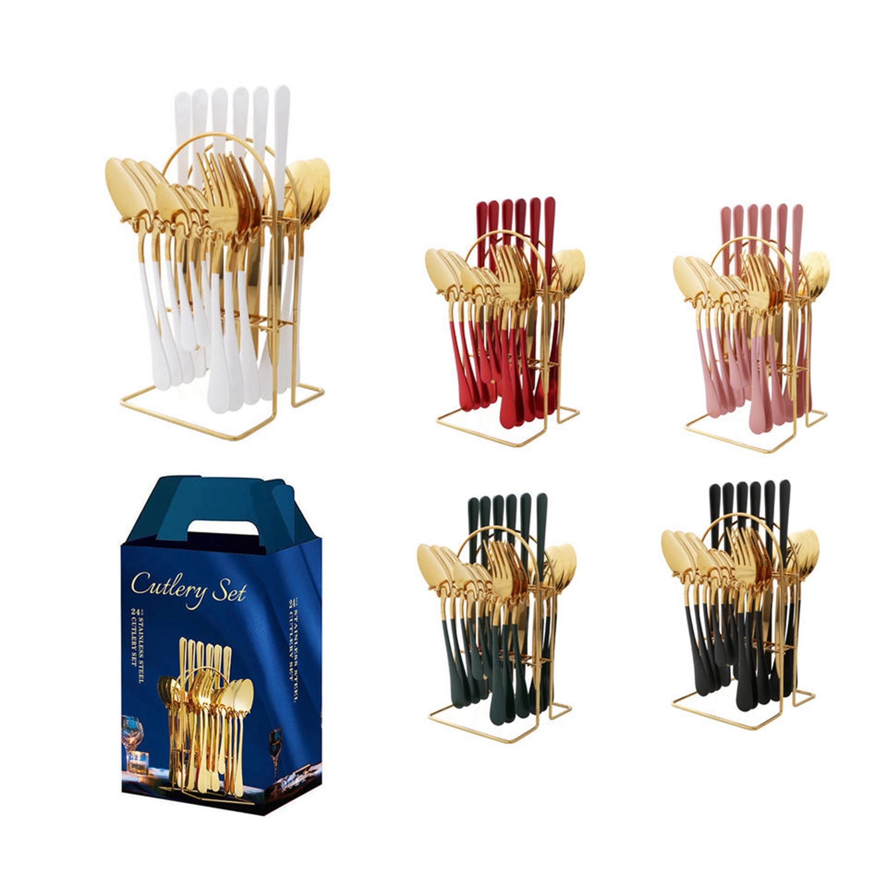 24 Piece Gold Silverware Flatware Cutlery Set With Stand 2