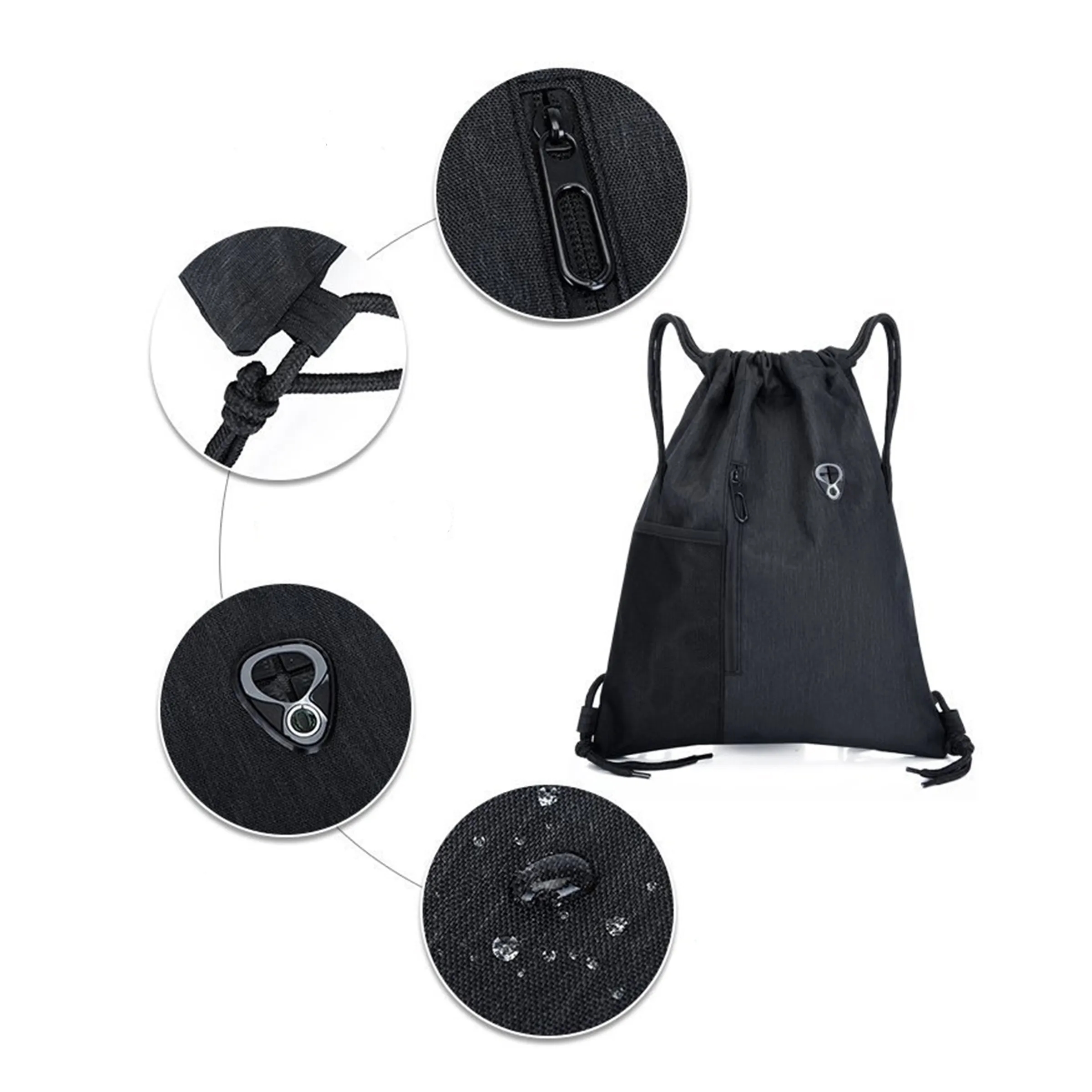 Sports Drawstring Backpack with Zipper Pocket and Mesh Side 5