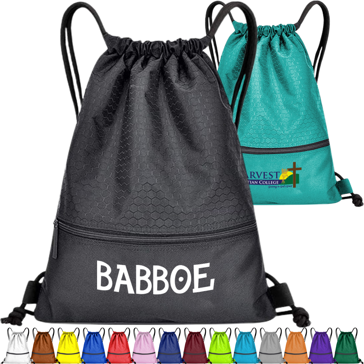 Football Shape Fabric Large Drawstring w/ Zipper 3