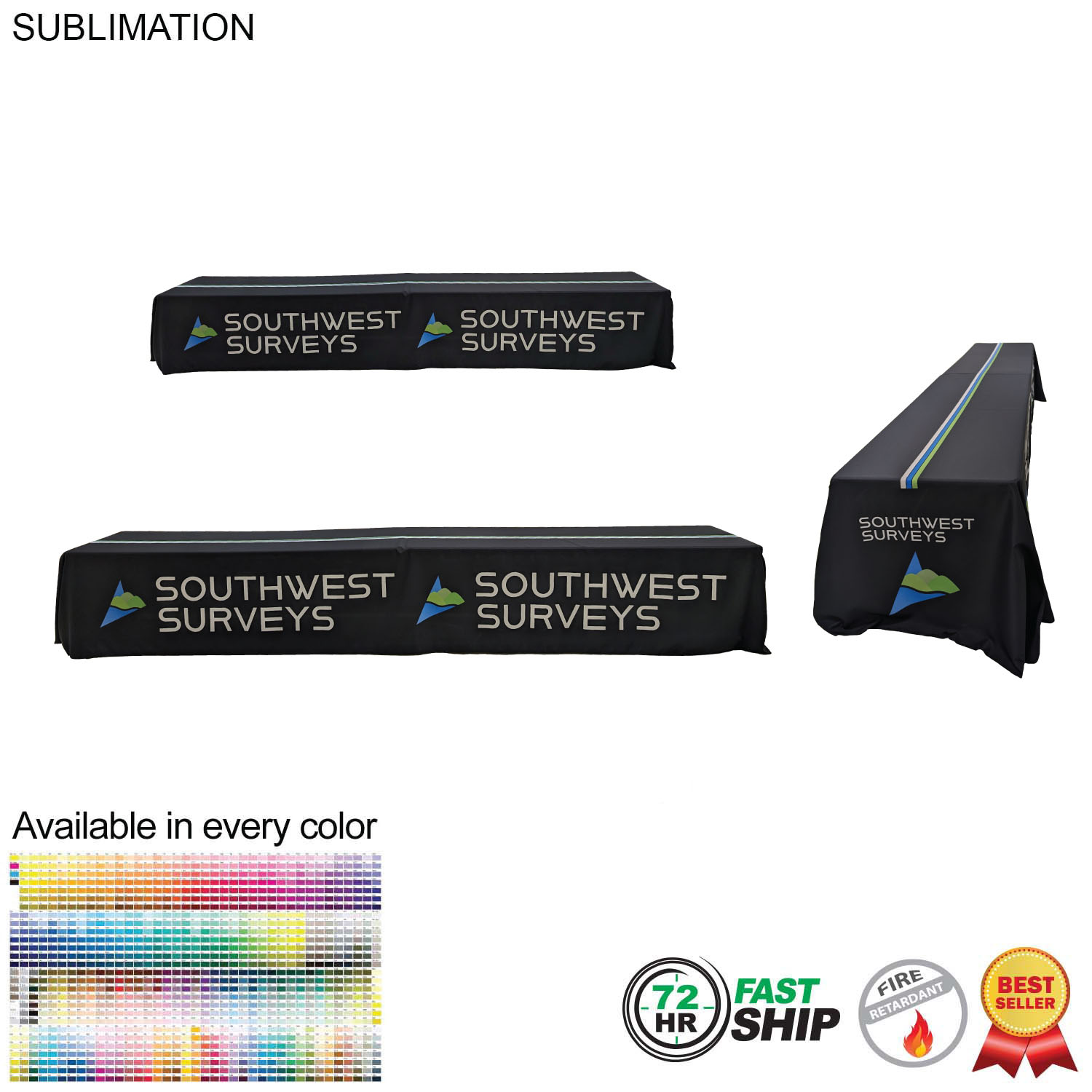 72 Hr Fast Ship - Sublimated Table Cloth for 16' table (or 2 x 8' tables combined), Closed back