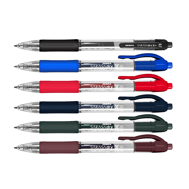 Zebra Sarasa Dry X-20-WH Retractable Gel Pen With White Body & Rubber Grip