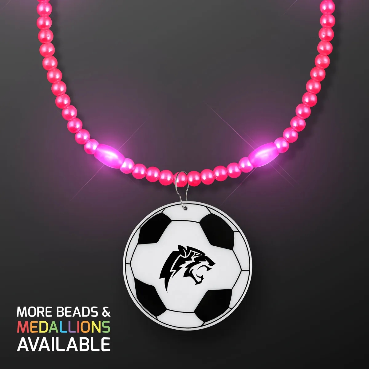 LED Bead Necklace with Soccer Ball Medallion 7