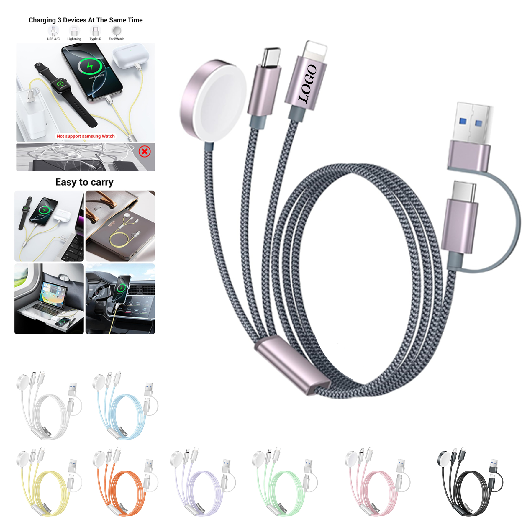 3 in 2 USB C Cable Multi Charging Cable Cord 5