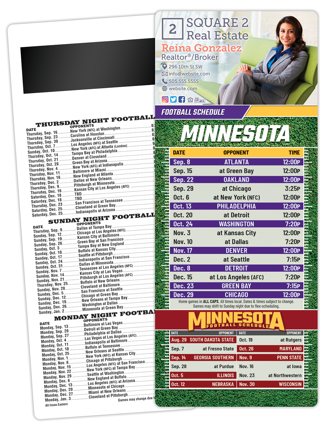Football Schedule Laminated Card/Postcard with Magnet Strip 3.5x8.5 - 14 pt. 1