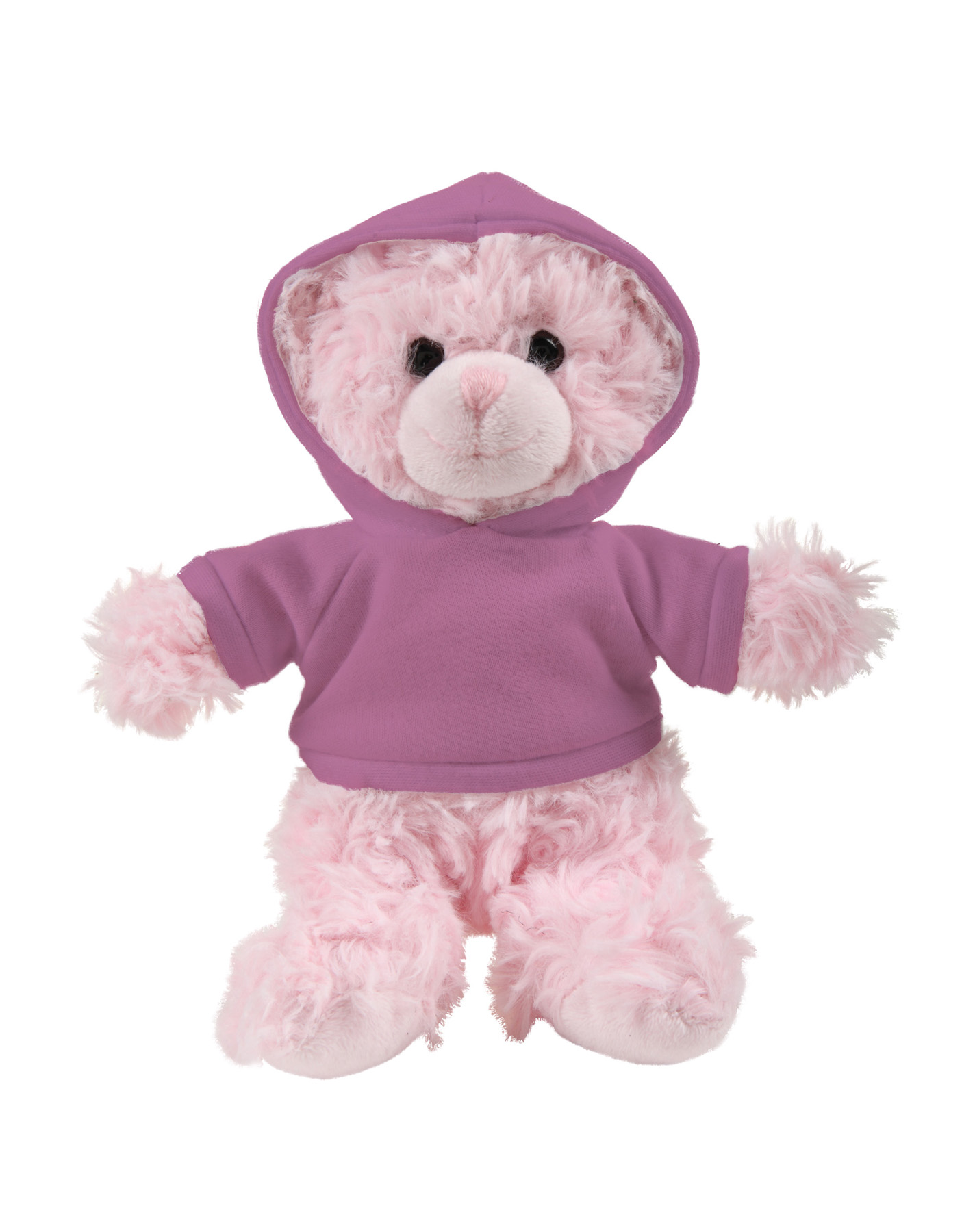soft plush  Pink Curly Sitting Bear with hoodie 3