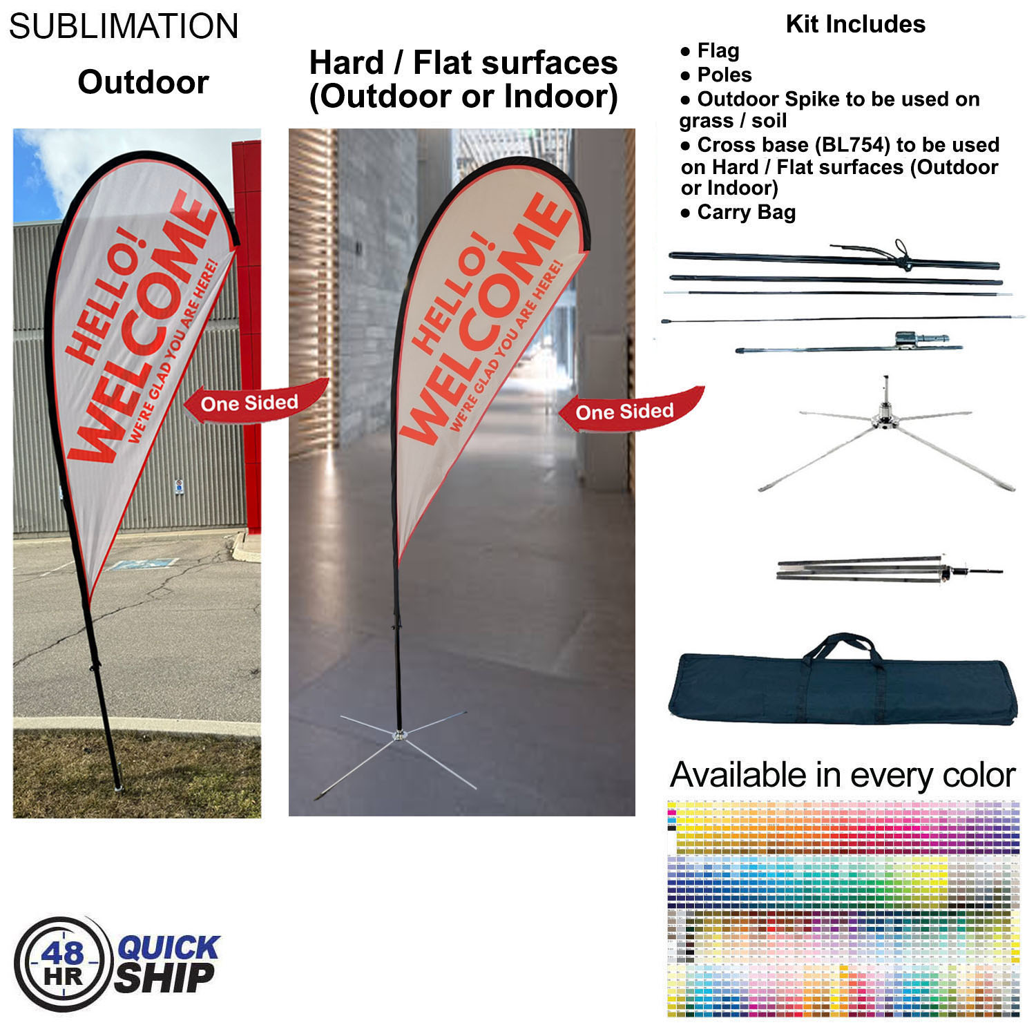 48Hr Quick Ship - 9' Small Tear Drop Flag Kit, Full Color Graphics One Side, Outdoor & Indoor bases 5