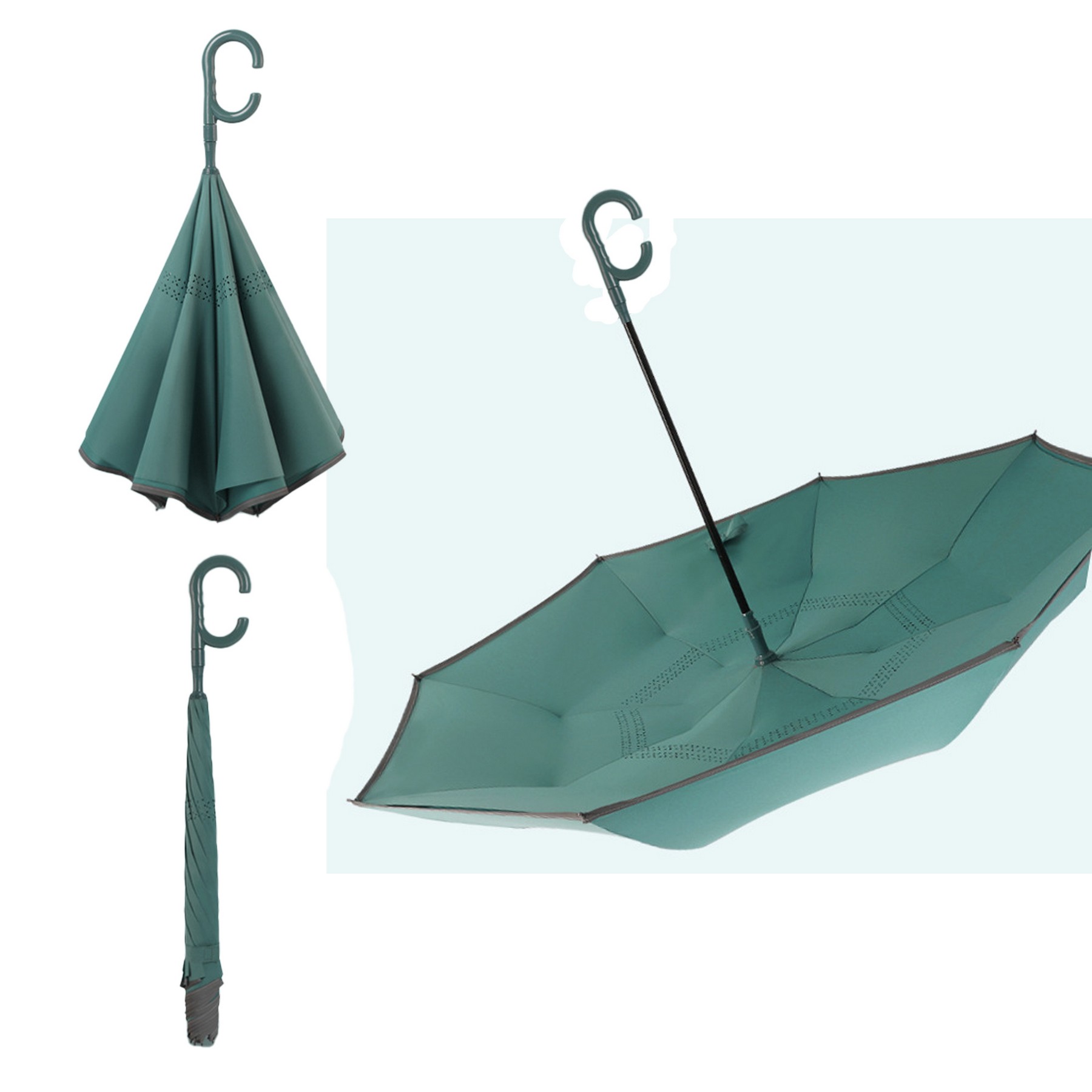 Color Matching Handle Automatic Double Reverse Umbrella 8