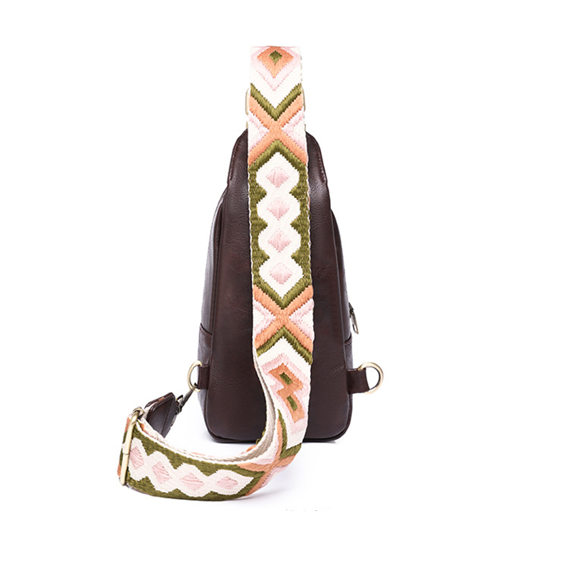 Pu Compact Sling Bag With Adjustable Boho-Pattern Strap 2