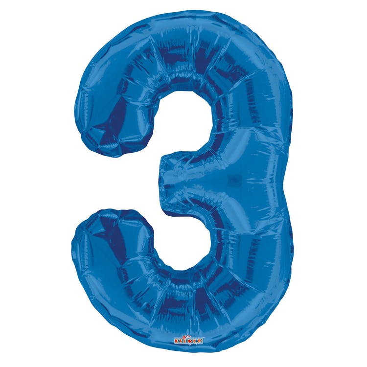 Mylar Number 3 Balloons - Blue 34" 2