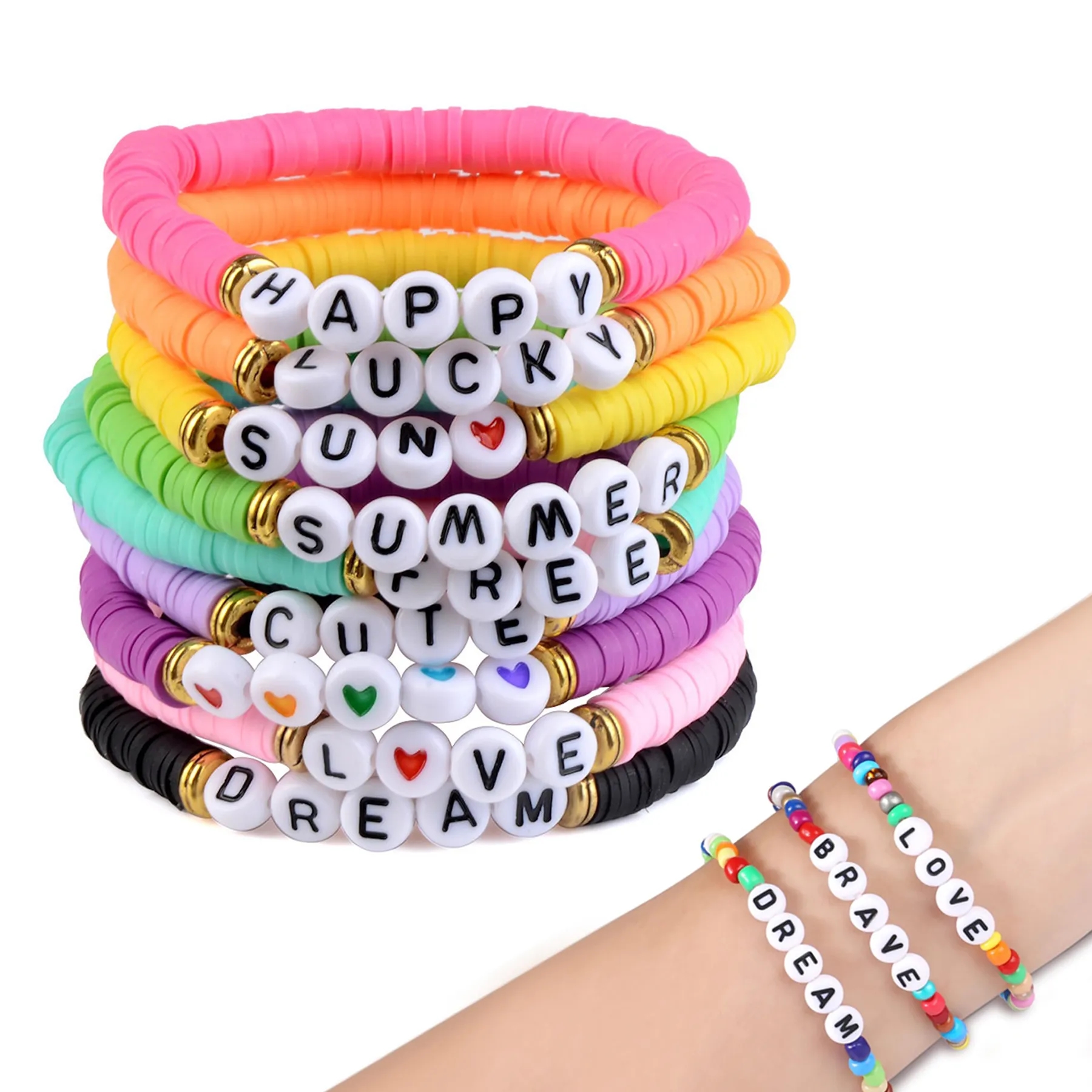 Beaded Letter Beads Elastic Bracelet 12