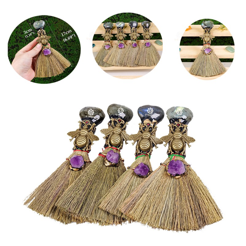 Natural Healing Crystal Witch Broom for Reiki Cleansing Handmade 1