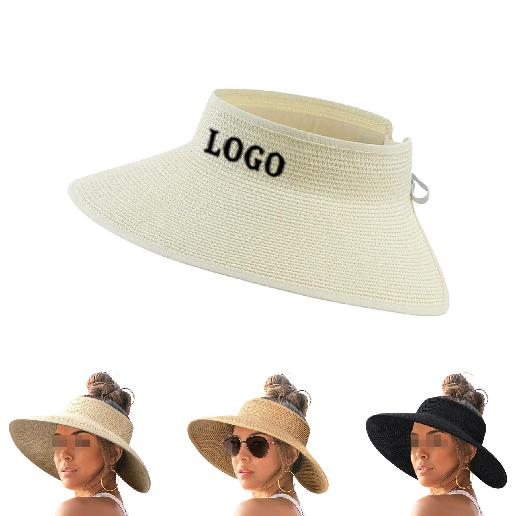 Women's Straw Rolled Ponytail Summer Beach Hat 3