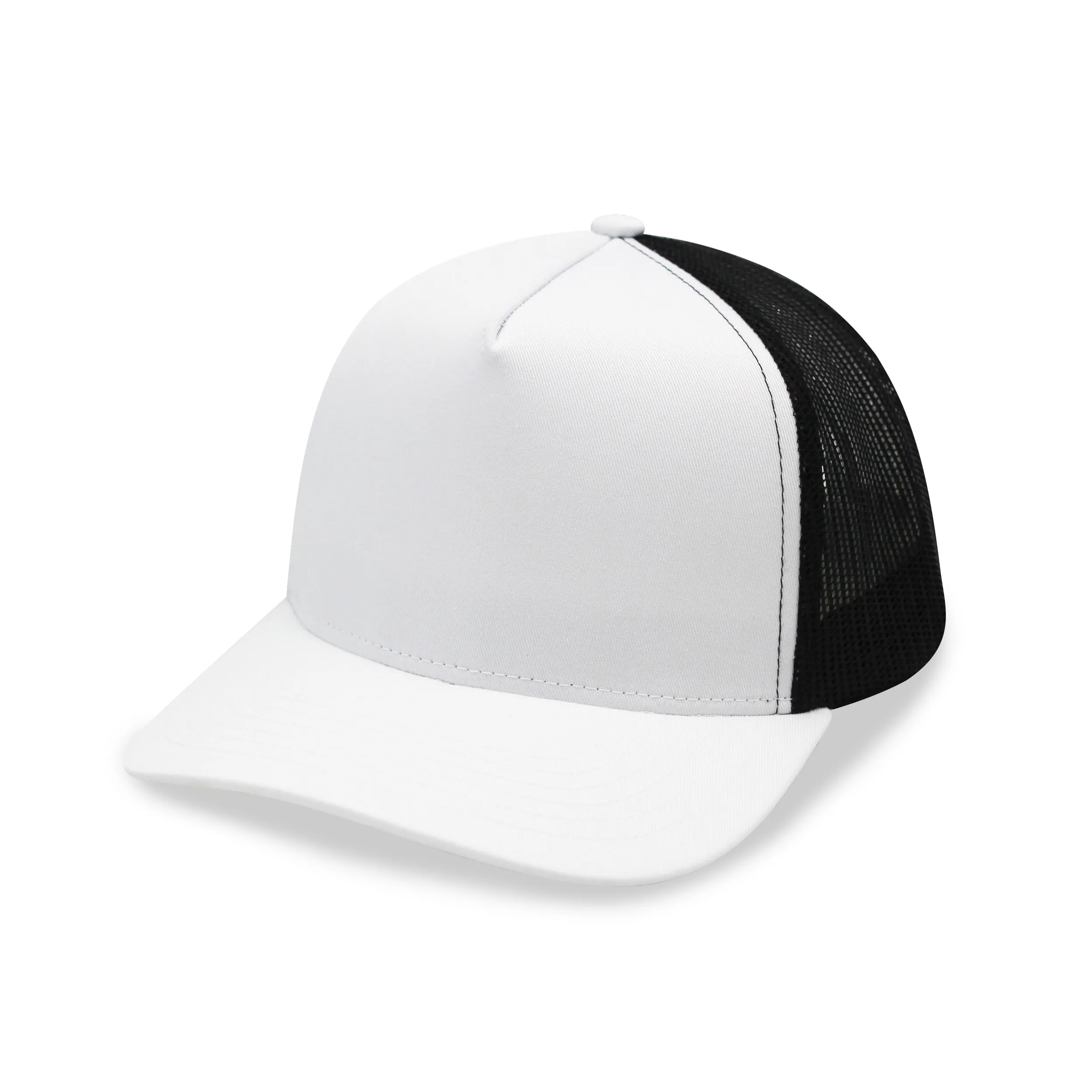 A frame 5 Panel High Profile Curved Visor Trucker Cap