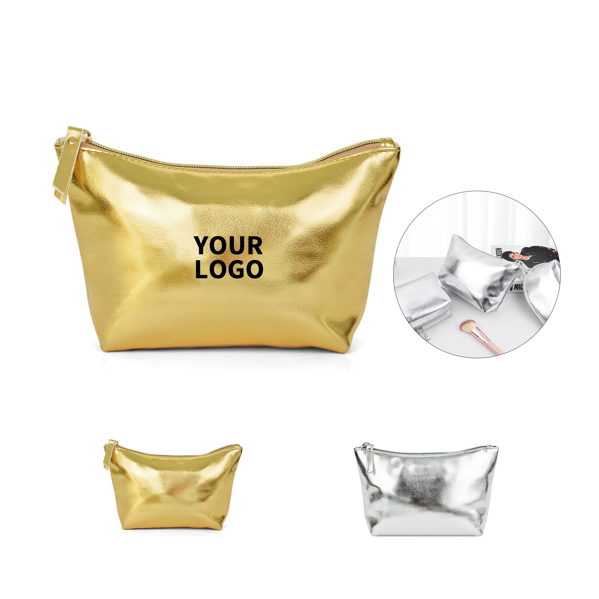 Silver Polyurethane Cosmetic Bag 7.1 x 2.4 x 5.6" 1