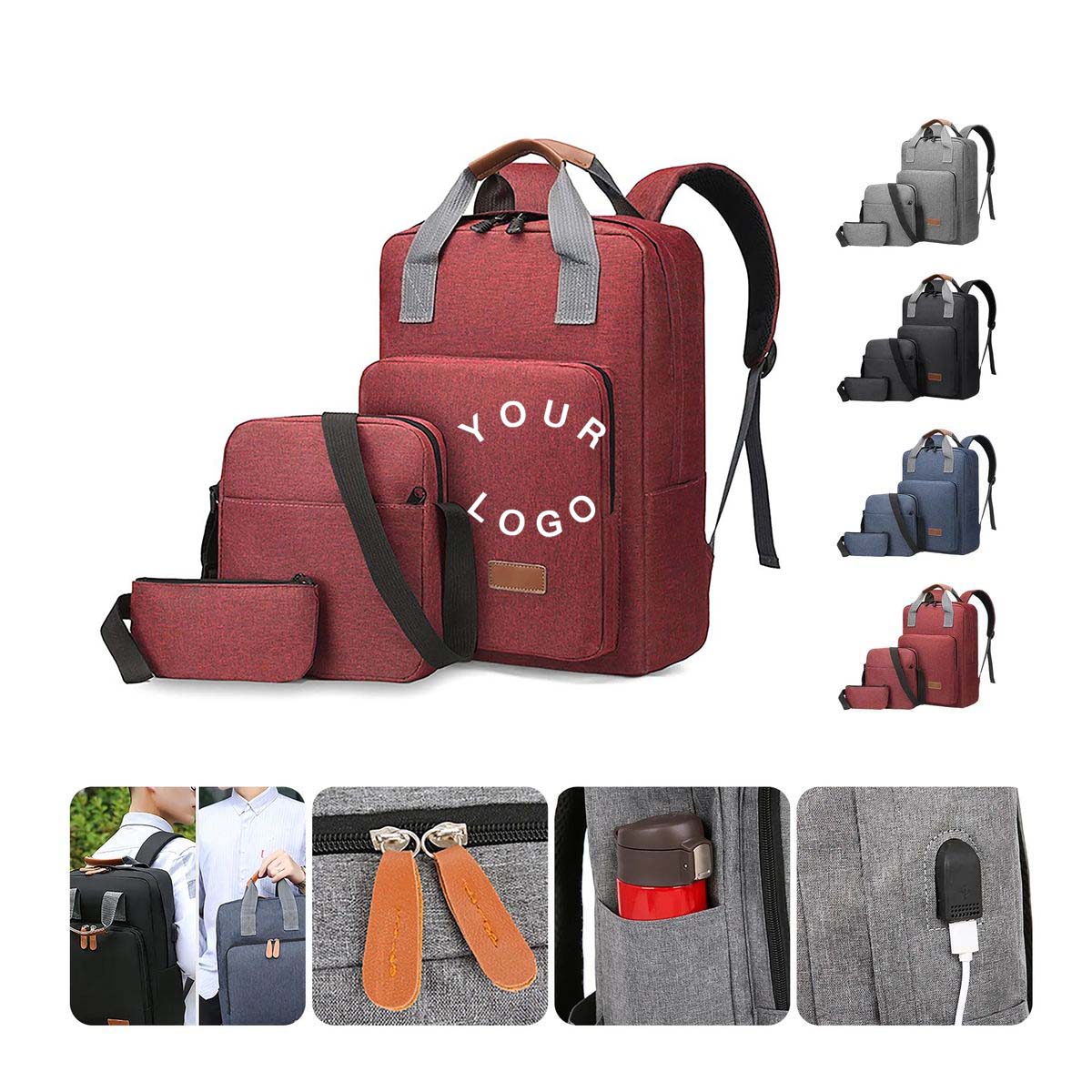 Three Piece Commuter Travel Bag Set with USB Port 2