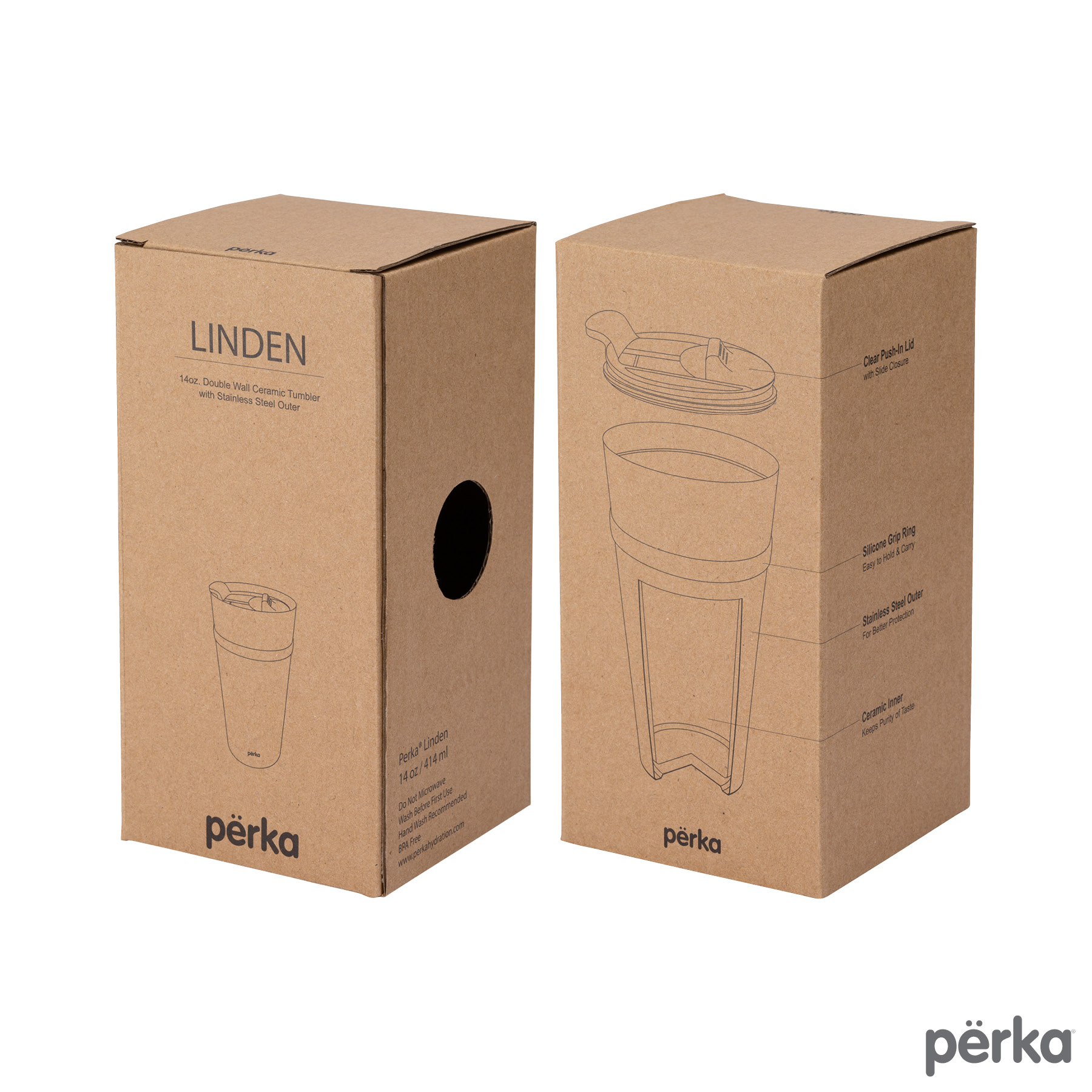 Perka® Linden 14 oz. Double Wall Ceramic Tumbler w/  Stainless Steel Outer 12
