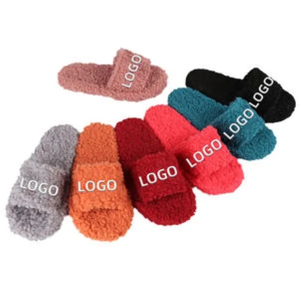 Designer Sandals OEM Custom Logo Outdoor Fuzzy Slippers 1