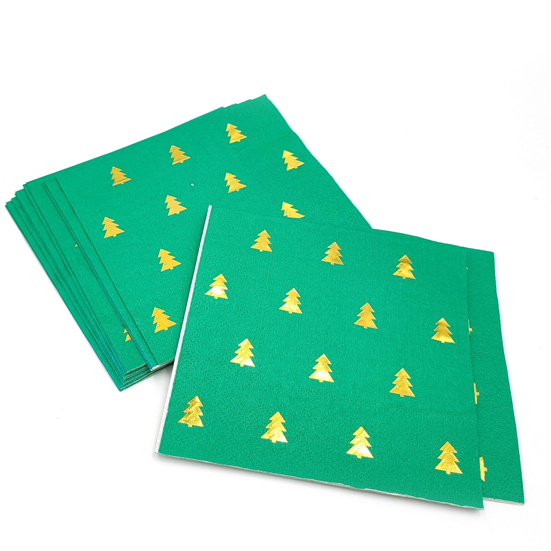 Custom Gold Foil Christmas Tree Paper Dinner Napkins 2