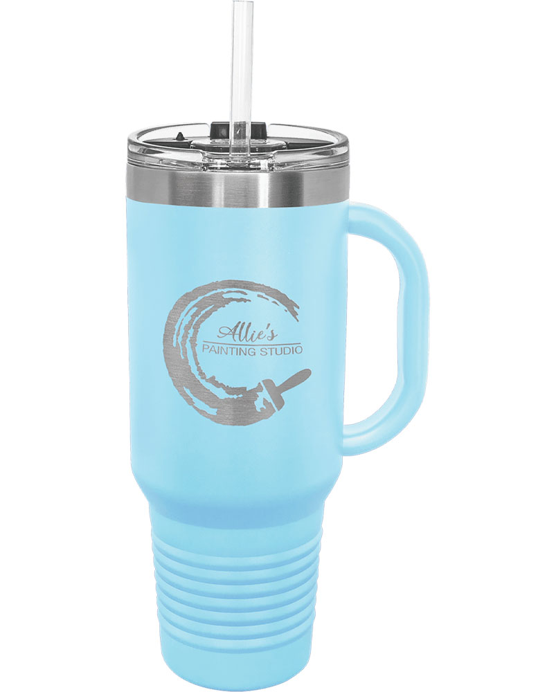 40 Oz Light Blue Tumbler Mug w/Handle and Snap Lid 2