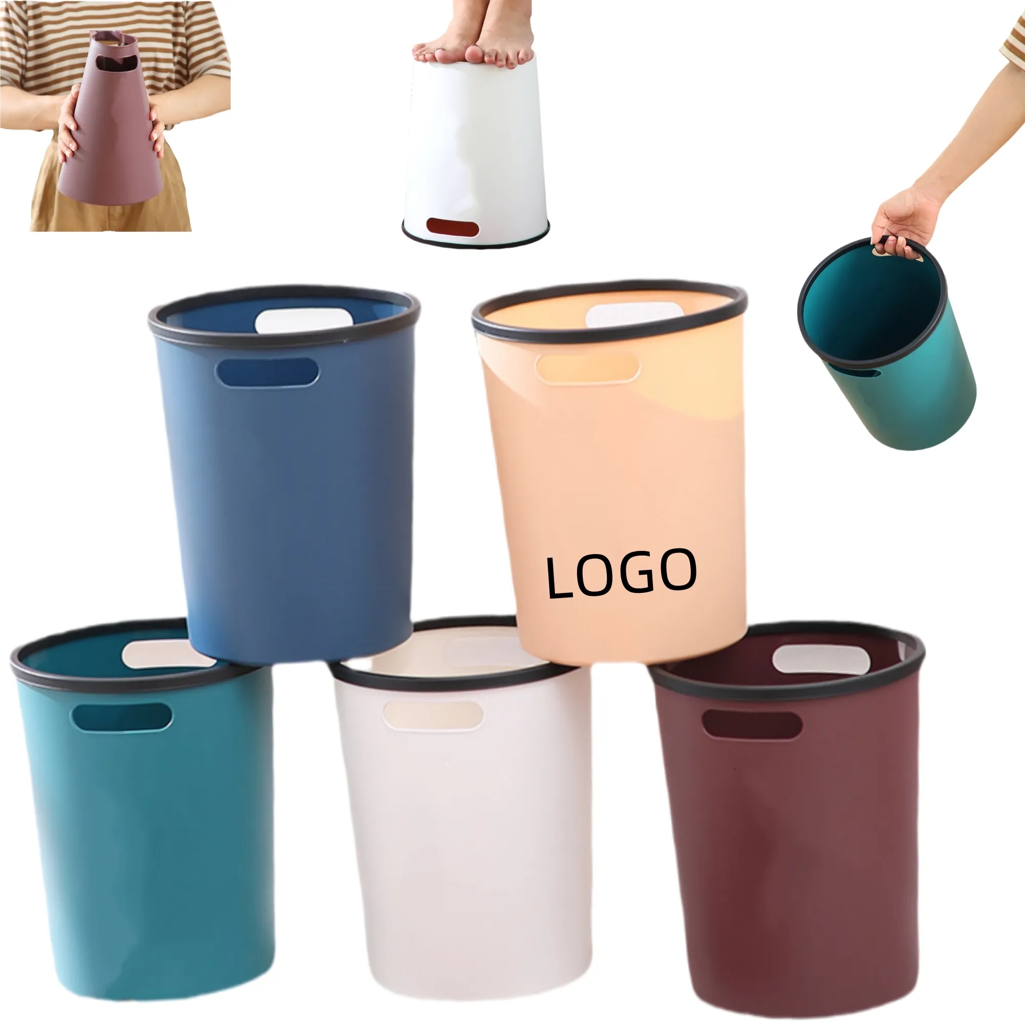 Round Trash Can With Handles And Press Ring 3