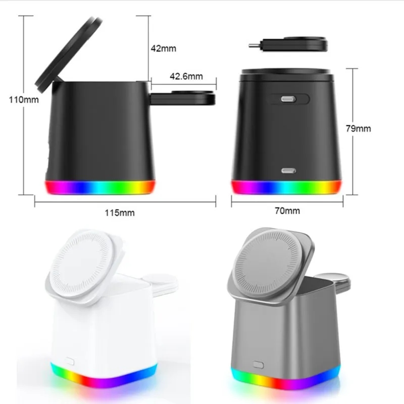 15W 3 In 1 Magnetic Wireless Charger Station With RGB Ambien 1